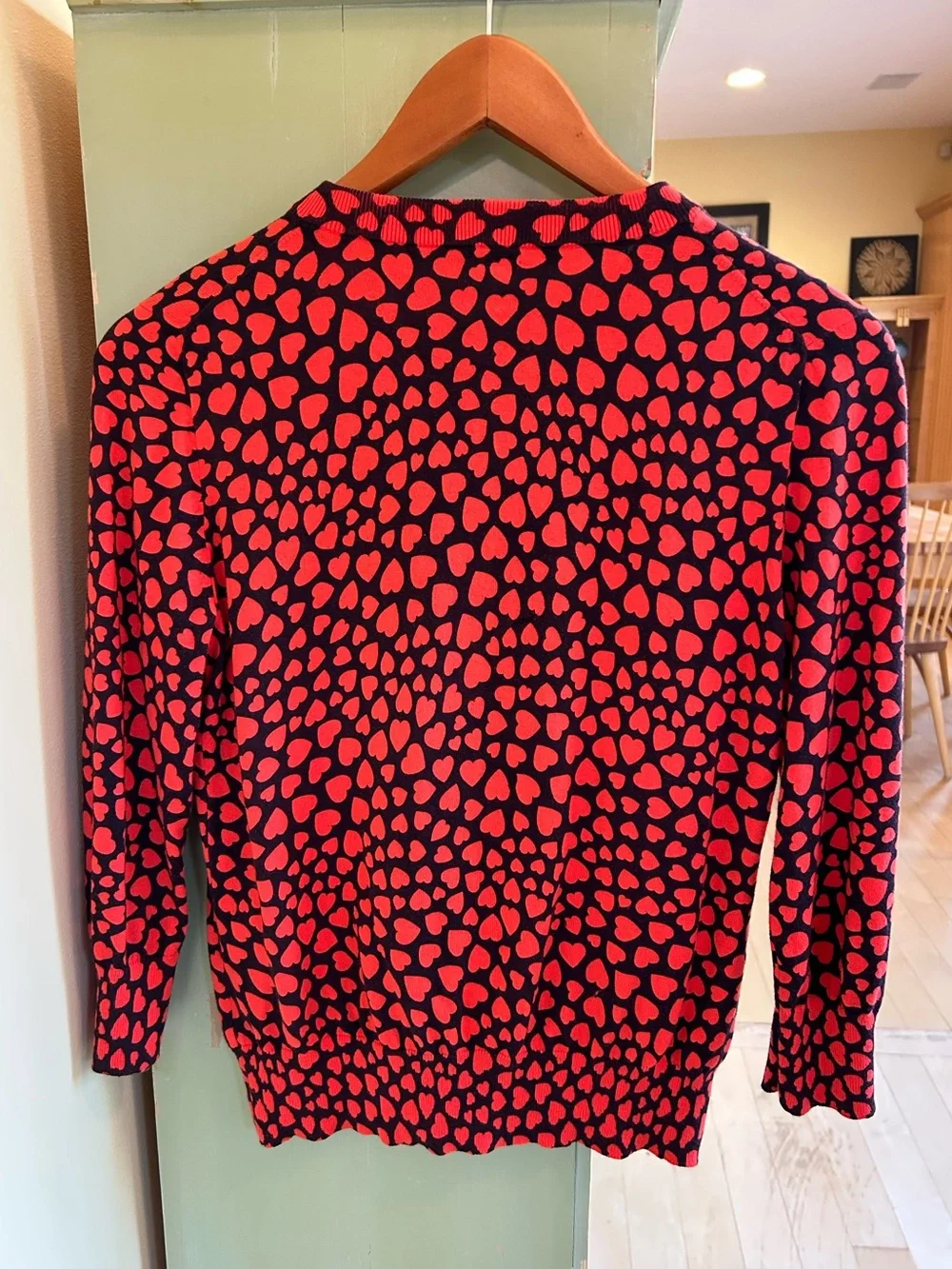 J. Crew Women’s Clare 100% Cotton Hearts Cardigan Red/Black Size Small